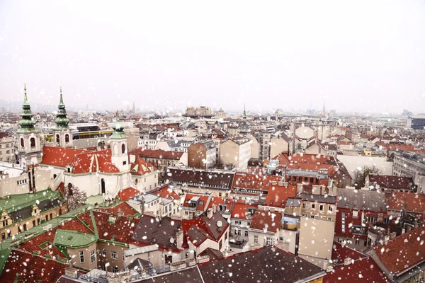 Vienna rooftops cityscape with snow — Stock Photo, Image