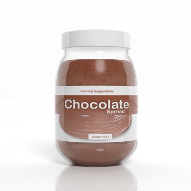 Beyaz arka plan üzerinde izole 3d çikolata yayılan cam vazo 