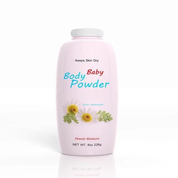 孤立在白色背景上的 3d 婴儿爽身粉塑料瓶 — 图库照片