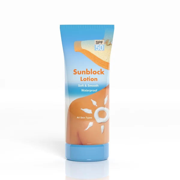 3D Sunblock tubo de plástico isolado no fundo branco — Fotografia de Stock