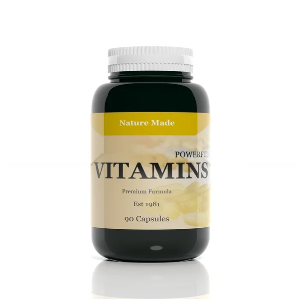 Botella de vitaminas 3D aislada sobre fondo blanco —  Fotos de Stock