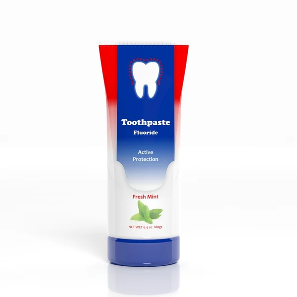 3D Toothpaste tubo de plástico isolado no fundo branco — Fotografia de Stock