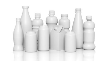 Beyaz izole çeşitli 3d boş ferahlık kaplar mockup