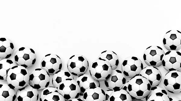 Pile of classic soccer balls isolated on white with copy-space — Stock Photo, Image