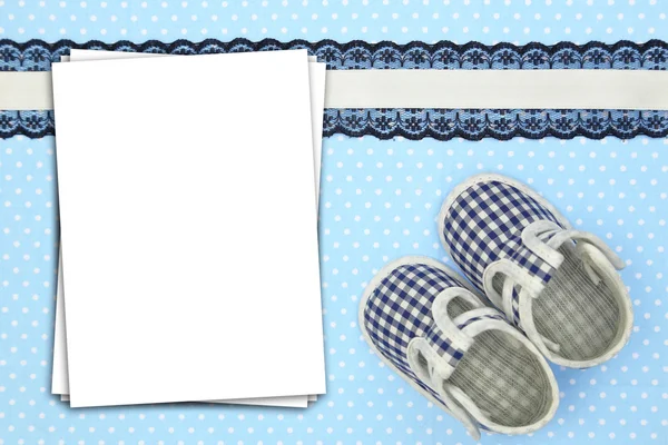 Stack of paper sheets on blue polka background — Stock Photo, Image