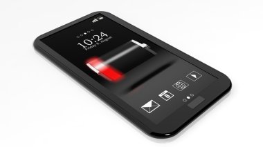 Düşük pil göstergesi ekranda beyaz izole ile Smartphone