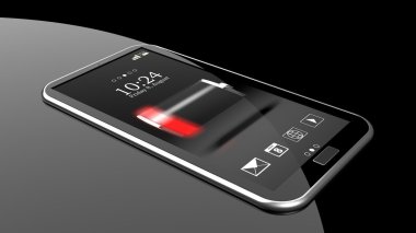 Düşük pil göstergesi ekranda siyah izole ile Smartphone