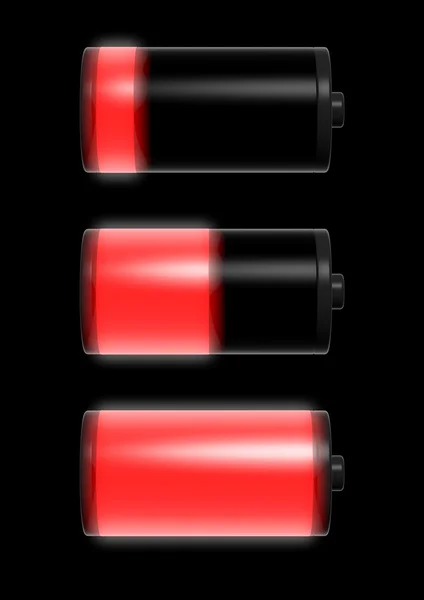 Collection of battery charge level indicators isolated on black — Stock Photo, Image
