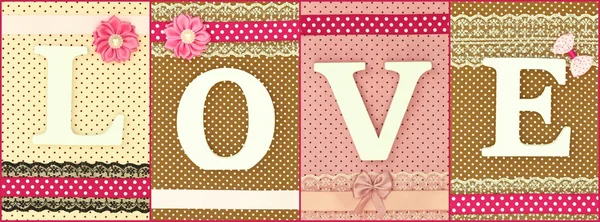 Wooden letters forming word love on polka dots background — Stock Photo, Image