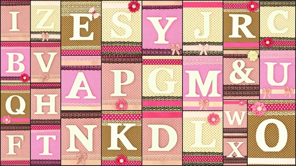 Various wooden letters on polka dots collage background — Stock Photo, Image