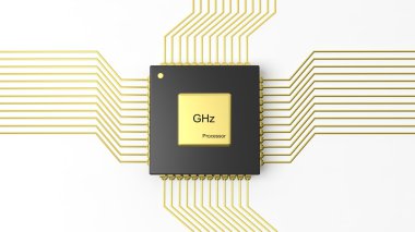 Bilgisayar mikroçip Cpu beyaz arka plan üzerinde izole.