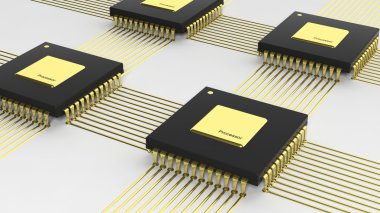 Bilgisayar çok çekirdekli mikroçip Cpu beyaz arka plan üzerinde izole.