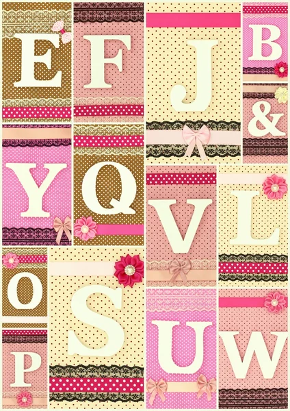 Verschillende houten letters op polka dots collage achtergrond — Stockfoto