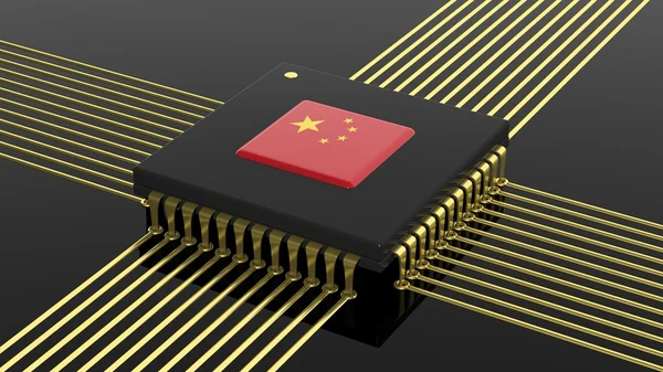 Computer CPU with Chinese flag isolated on black background — Stock Photo, Image