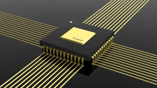 CPU microchip del computer isolato su sfondo nero — Foto Stock