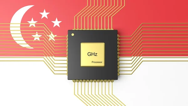 Počítač Cpu s vlajka Singapuru pozadí — Stock fotografie