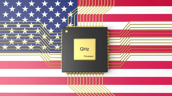 Počítač Cpu s vlajkou Usa pozadí — Stock fotografie