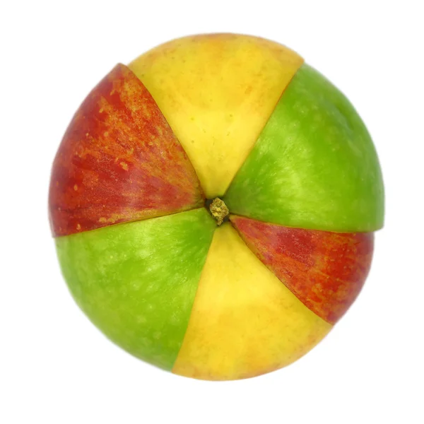 Various colorful sorts of apples sliced and joined in one isolated — Stock Photo, Image