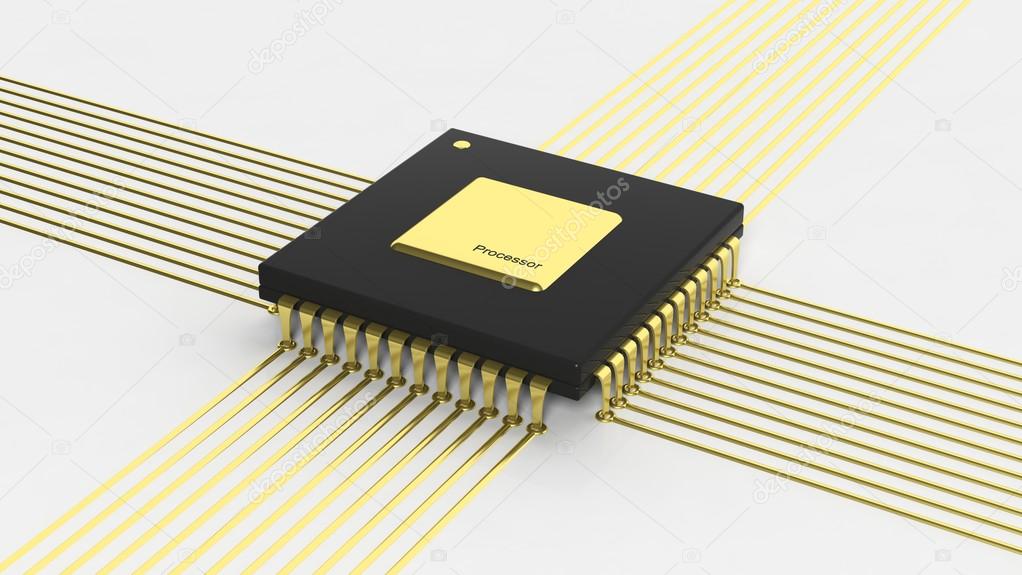 Computer microchip CPU isolated on white background