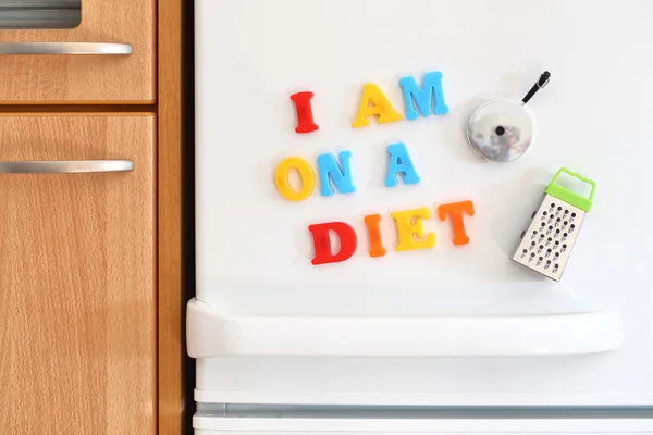 Refrigerators door with colorful text I Am On Diet Diet — Stock Photo, Image