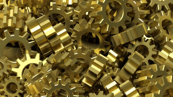 Pile of golden cogwheels abstract conceptual background — Stock Photo, Image