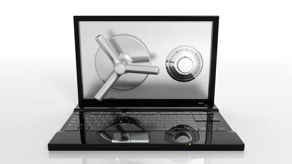 Veilige Bank op laptop scherm geïsoleerd op wit — Stockfoto