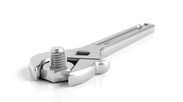 Adjustable wrench with bolt, isolated on white background — Stock Photo, Image