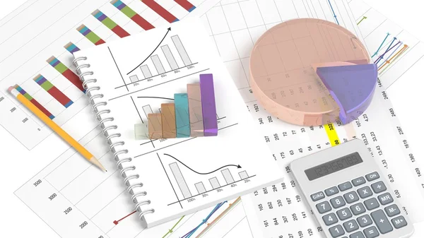 Färgglada business cirkel- och stapeldiagram på dokument — Stockfoto