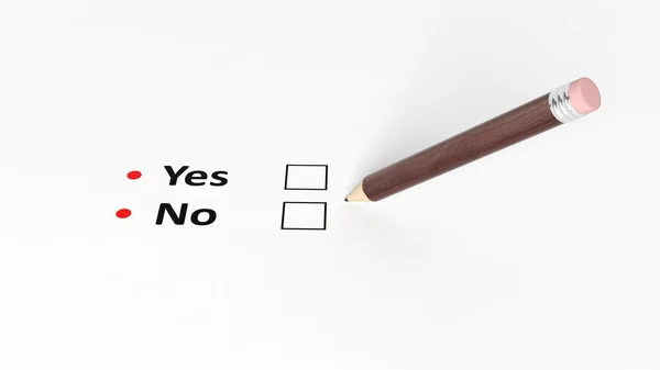 Questionário sim ou não, caixas em branco e lápis de madeira sobre branco — Fotografia de Stock