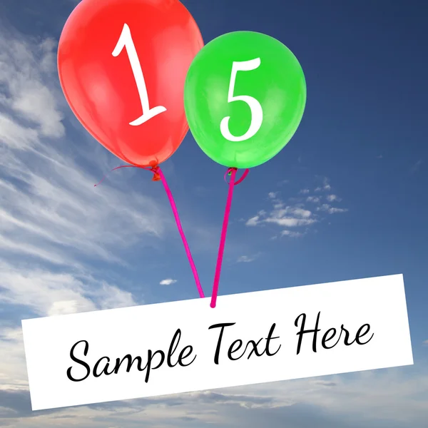 Verjaardag card met kopie-ruimte en vliegende ballonnen op blauwe hemel — Stockfoto