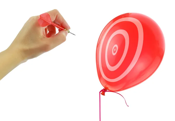 Dart på att pop en ballong isolerad på vit — Stockfoto