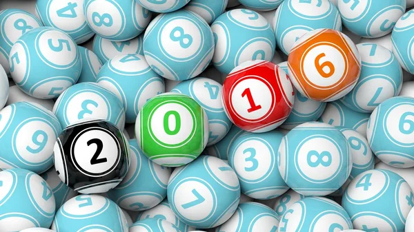 Boules colorées chanceuses avec des numéros 2016 sur pile — Photo