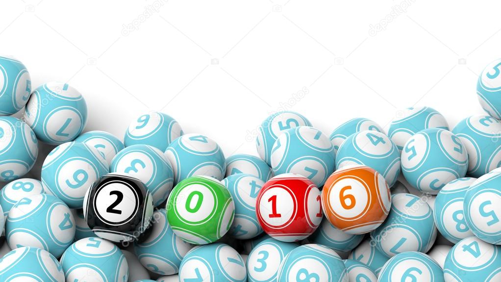 Lucky colorful balls with 2016 on pile with copy-space, isolated on white
