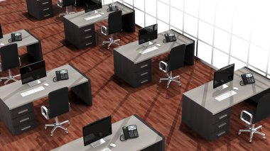 Birden çok çalışma alanlarda modern bir ofis iç 