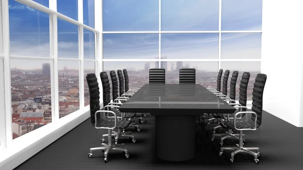 Interior of a modern office meeting room with window and cityscape view — Stock Photo, Image