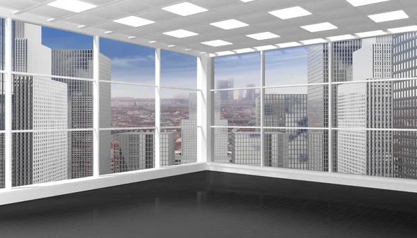 Interior of an empty office apartment with window and cityscape view — Stock Photo, Image