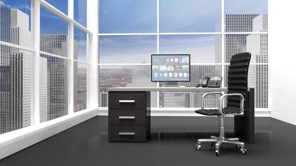 Interior of a modern office with window and cityscape view — Stock Photo, Image