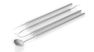 Beyaz arka plan üzerinde izole paslanmaz diş araç kümesi