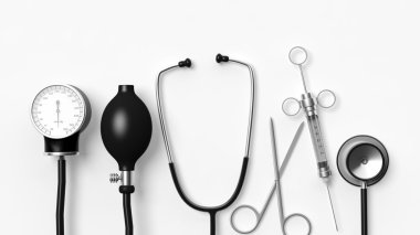 Beyaz arka plan üzerinde izole çeşitli tıbbi donatımı
