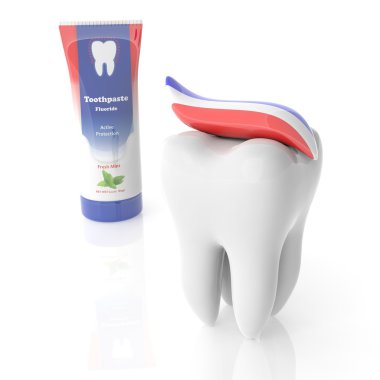 Molar diş diş macunu tüpü üzerinde beyaz izole ile