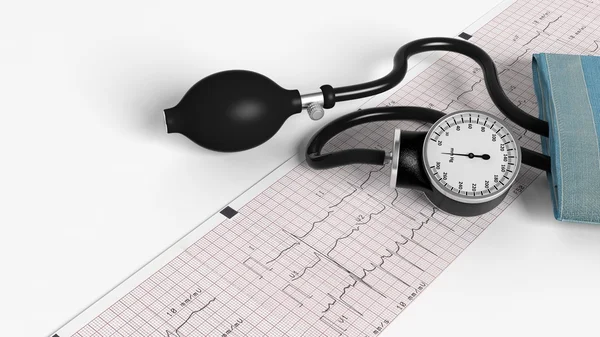 Bloeddrukmeter en cardiogram geïsoleerd op witte achtergrond — Stockfoto
