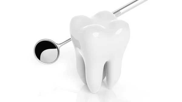 Molar tand med dental spegel isolerad på vit bakgrund — Stockfoto