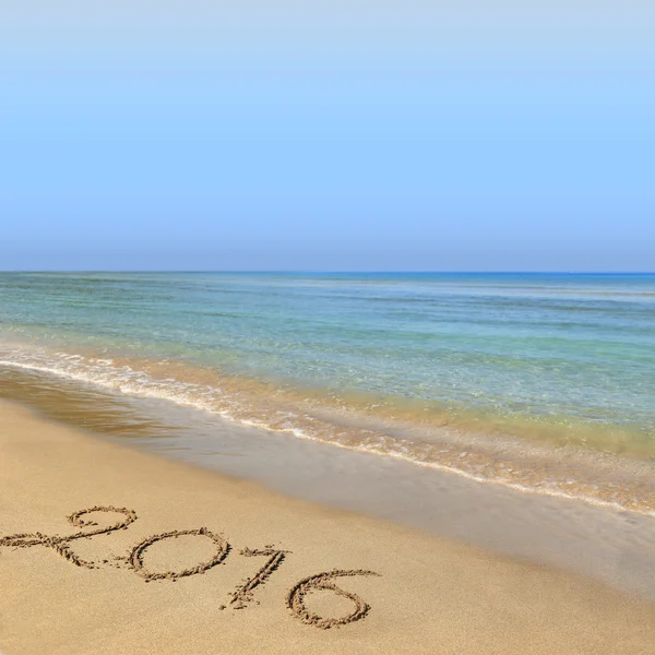 2016 written on sandy beach — Stock Photo, Image