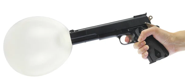 Pistolet à main avec ballon isolé sur blanc — Photo