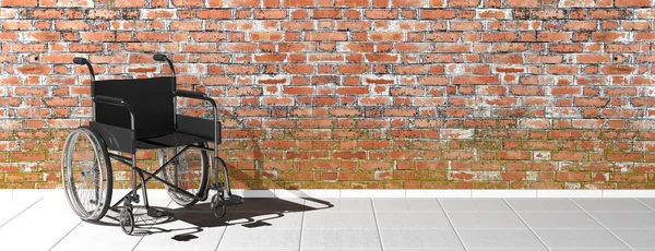 Black disability wheelchair near brick wall — Stock Photo, Image