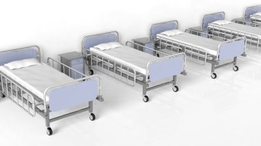 Hospital beds and bedside tables in a row clipart
