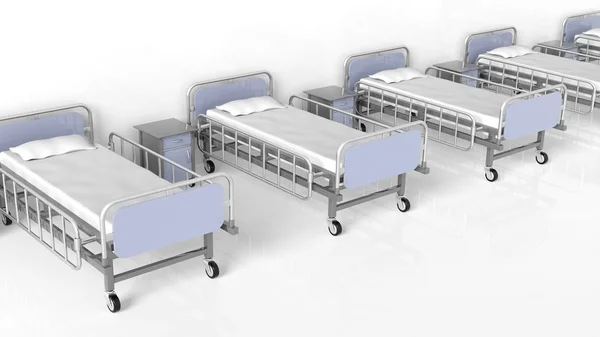 Szpitalne łóżka i nocne stoliki z rzędu — Zdjęcie stockowe