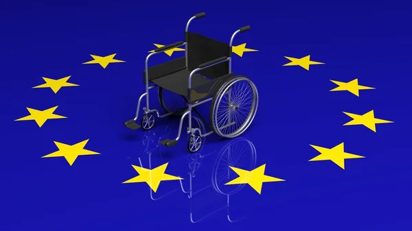 Sedia a rotelle sulla bandiera dell'Unione europea — Foto Stock