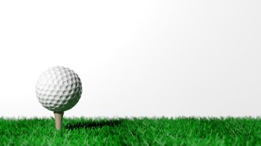 Golf ball on green turf isolated on white background  clipart
