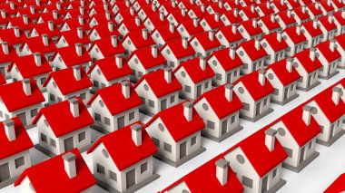 Beyaz arka plan üzerinde izole satırlardaki ev modelleri